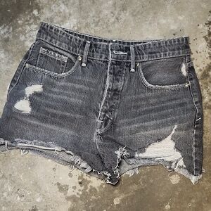 Good American Washed Black Distressed Denim Cutoff Shorts